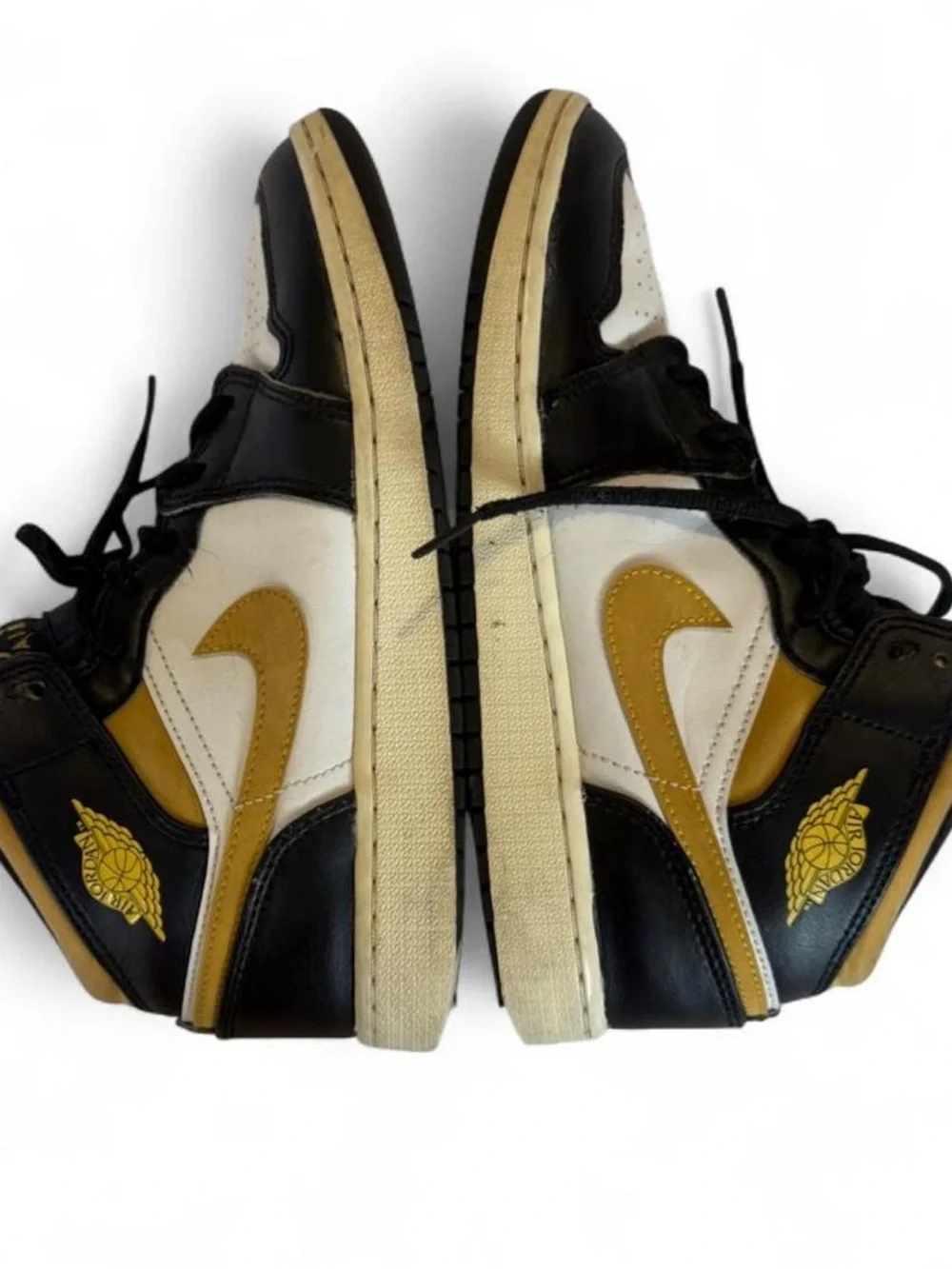 Womans Nike Air Jordan 1 Mid Black White Gold/Yellow Sneakers